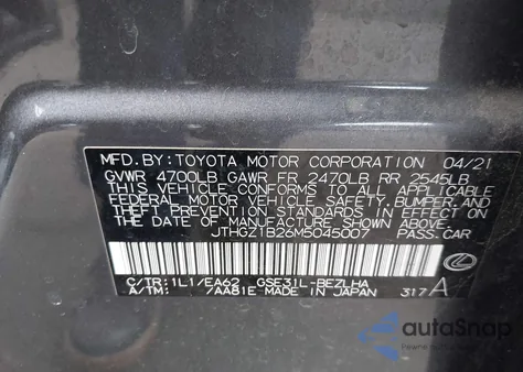 2021 Lexus Is 350 F Sport z USA, uszkodzony, nr VIN JTHGZ1B26M5045007